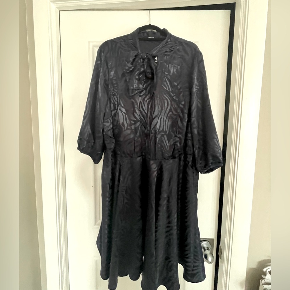 Navy midi dress with neck tie bow